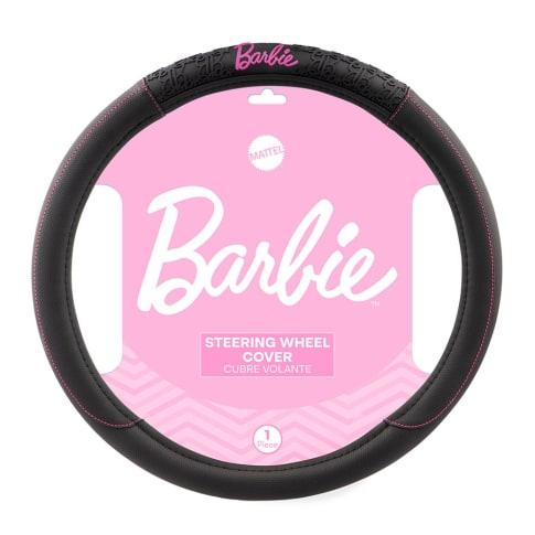 Foto de CUBRE VOLANTE BARBIE NEGRO CON LOGO Y COSTURA ROSA, 38CM